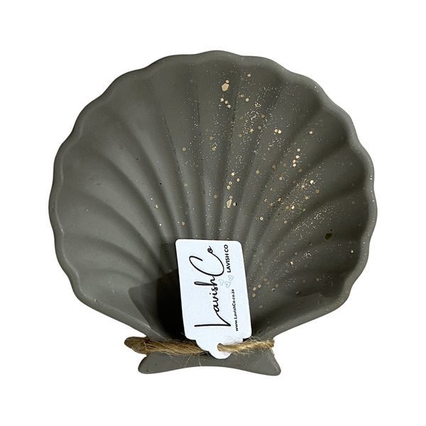 Decor Clam Shell Tray - Grey with Gold Glitter