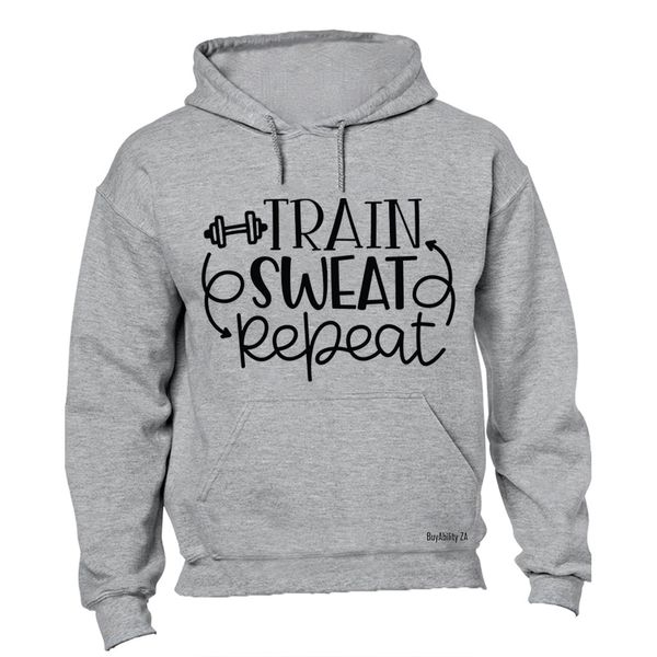 Train. Sweat. Repeat - Mens - Hoodie - Grey