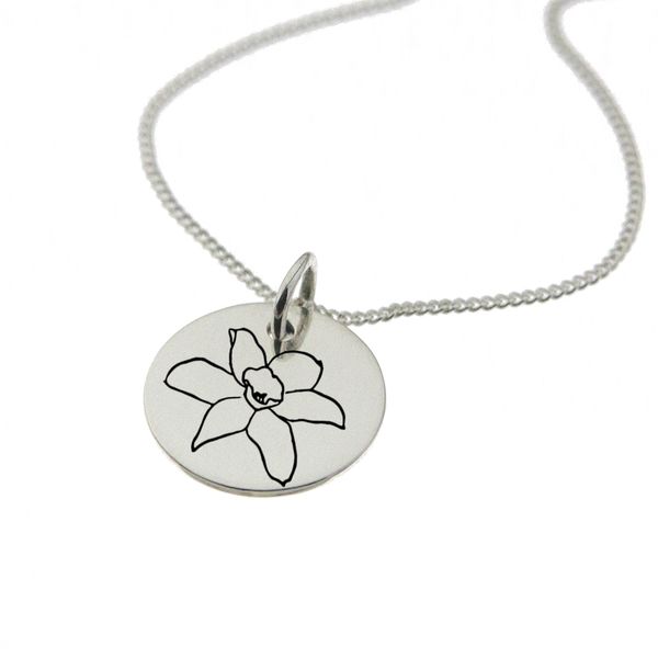 Daffodil of March Birth Flower Sterling Silver Necklace
