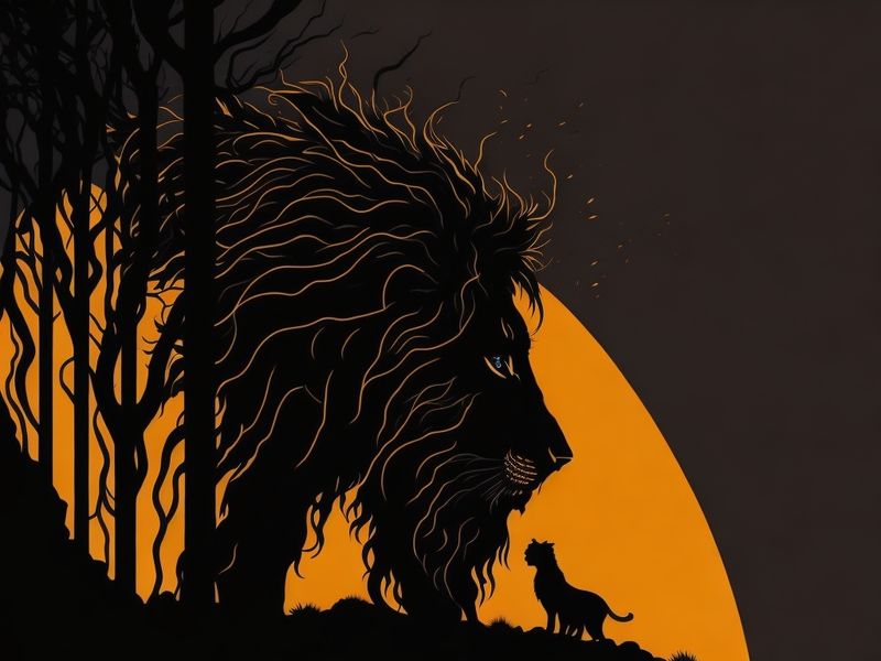 Canvas Wall Art - Silhouette Lion Sunset L04