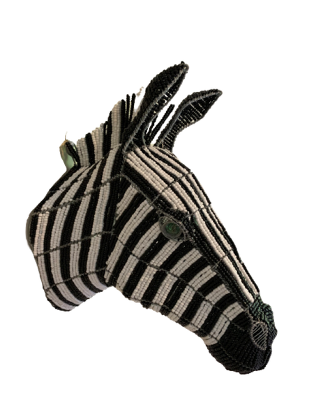 African Beaded Zebra Head Wall Décor Large - Handmade