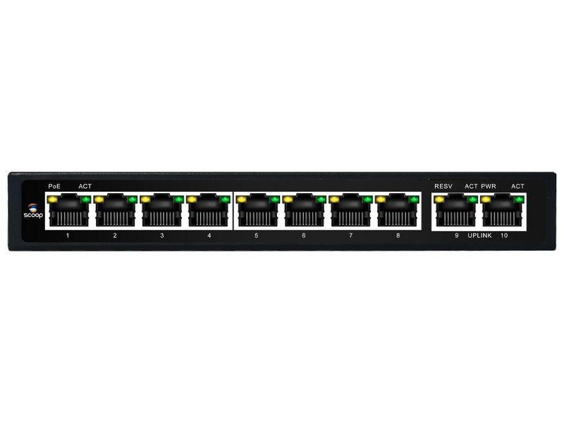 Scoop 8 Port Fast Ethernet AI PoE 96W 2 Gigabit Switch