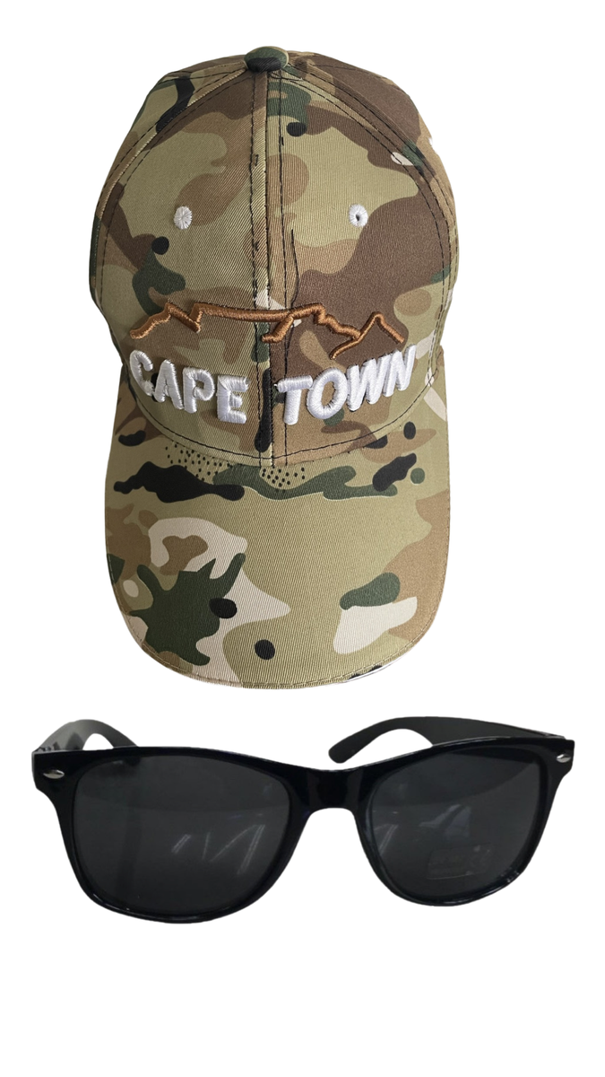 Cape Town Table Mountain Themed Camouflage Caps. Black Wayfarer