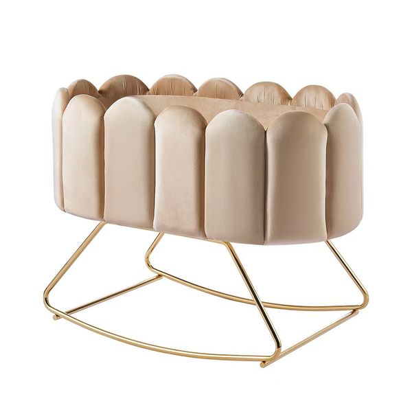 Modern Velvet Wooden Baby Crib Cot Rocker
