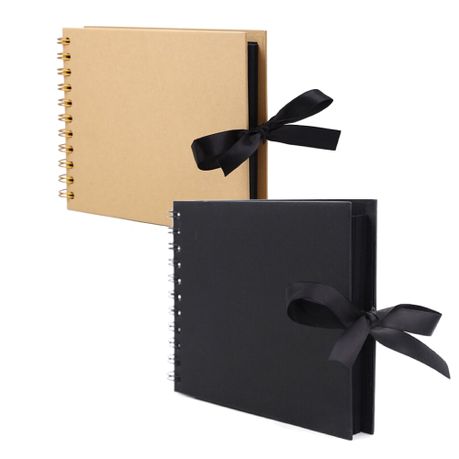 Uxcell Scrapbook Album, Bow Ribbon Photo Album,with 20 Sheets Black Pages,Black  