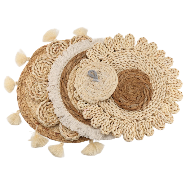 Boho Wall Basket Decor Set Woven Rattan Flat Baskets 6 Pieces