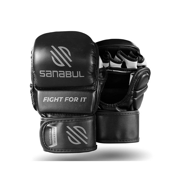 Sanabul Essential MMA Hybrid Sparring Gloves - 7oz Silver &amp; Black