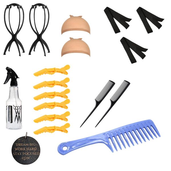 Styling Kit - Wig Stands, Wig Caps, Combs, Clips, Spray Bottle &amp; Keyring
