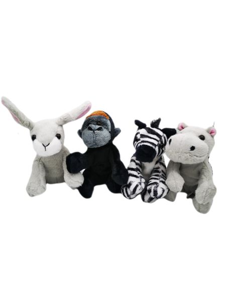 Plush 12cm Set of 4 - Bunny, Gorilla, Zebra &amp; Hippo