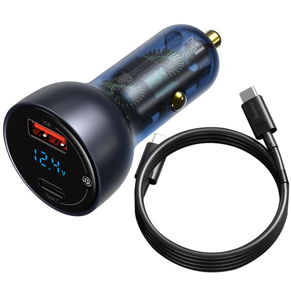 Baseus 5A - 65W QC+PPS Digital Display USB-C+A Quick Car Charger + Cable