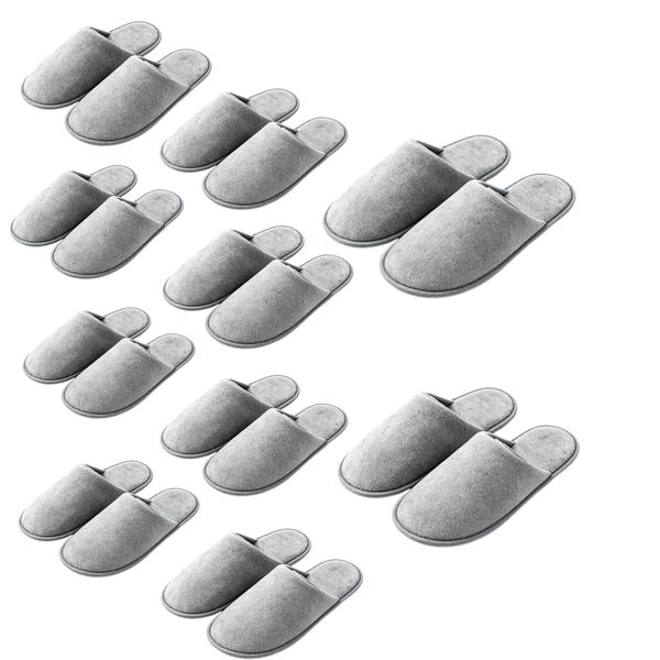 10 Pairs Grey Disposable Slippers Non Slip For Hotel Guest Spa Home Travel
