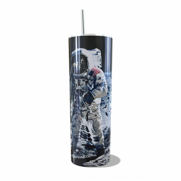 Space Man On The Moon Designed Skinny Tumbler