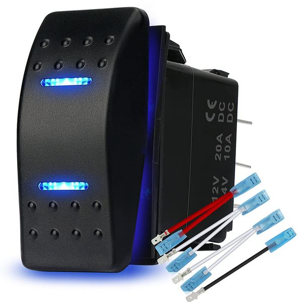Waterproof Rocker Switch Toggle On-Off-On 12V/20A 24V/10A 7Pin Blue Light