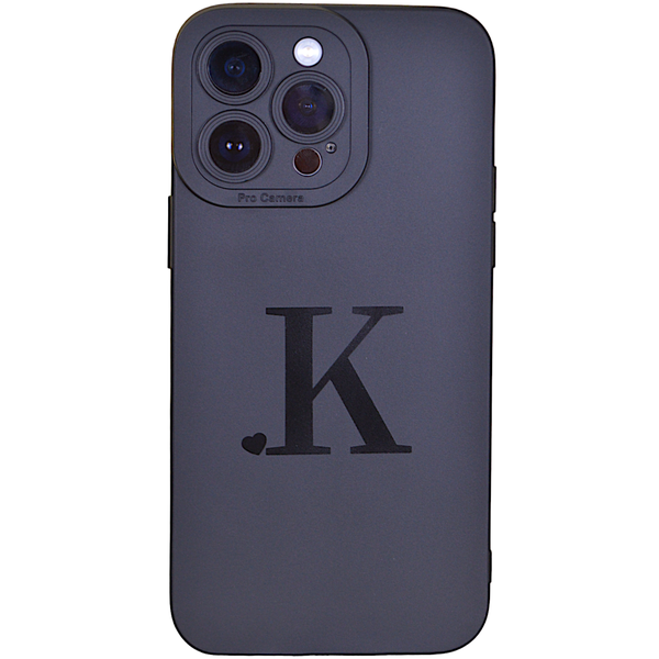 Black Phone Case with Initial K &amp; Pro Camera for iPhone 14 Pro