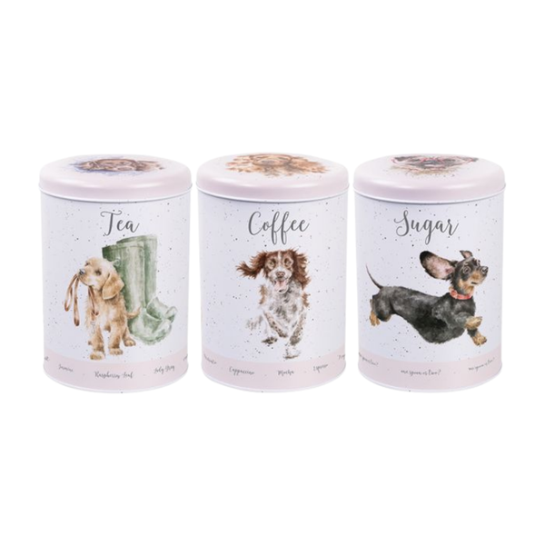 Tea, Coffee &amp; Sugar Canisters Set - "A Dog's Life