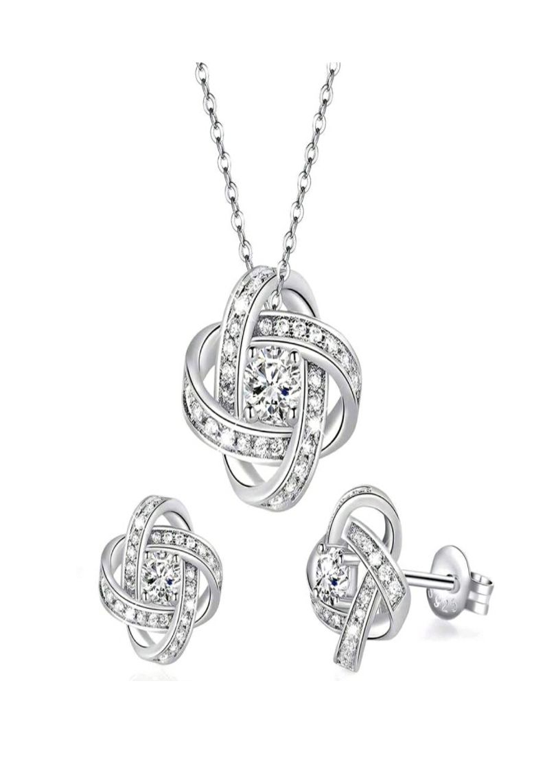 S925 Love Knot Necklace And Earrings Set Shop Today. Get it Tomorrow