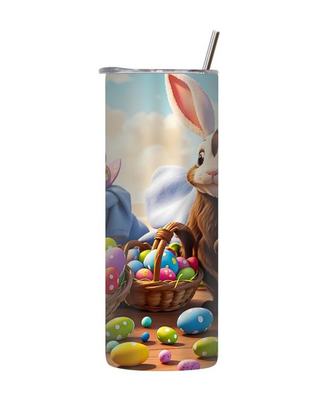 Brown Rabbit 20 Oz Tumbler with Lid and Straw Easter Bunny Egg Graphic 181