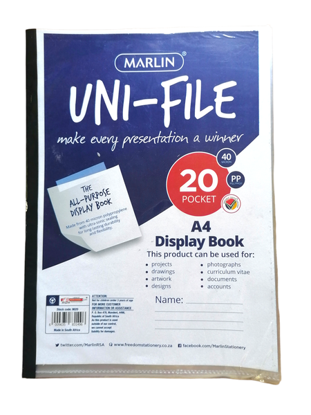 Uni-File A4 Soft Cover Display File - 20 Pocket - Marlin