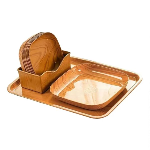 11 Pcs Wood Grain Tray Set Food Serving Dish