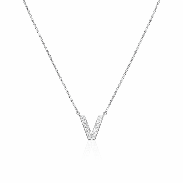 Letter V Necklace - Silver image