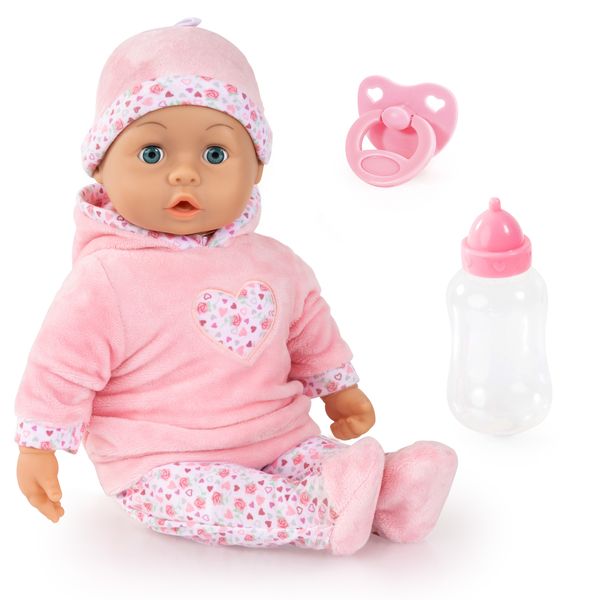 Bayer First Words Baby Doll with Sound, dummy and bottle (Pink) 38cm Tall