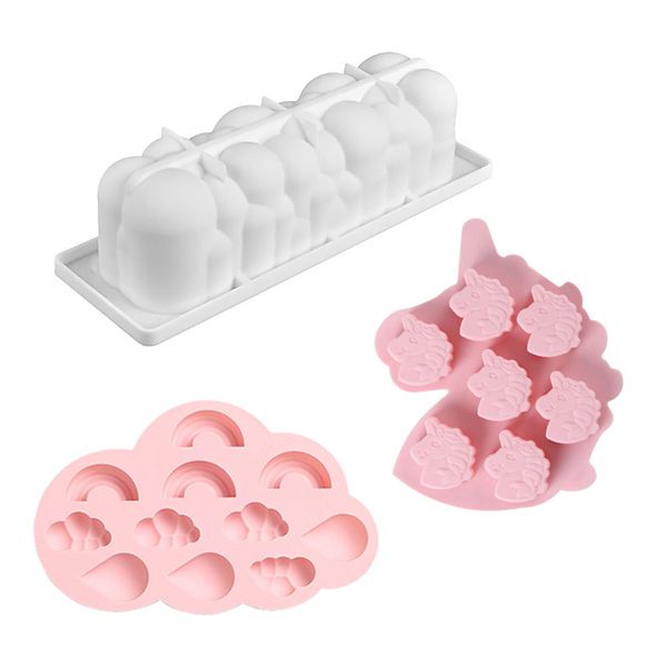 Killer Deals 3D Rectangle Cloud and Rainbow - Unicorn Silicone Baking Moulds - x 3