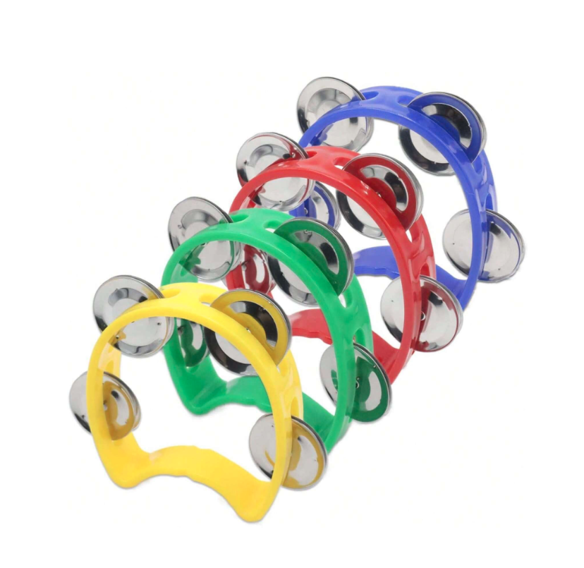 Plastic Percussion Handheld Tambourines with 4 Jingle Bells - Mini Handheld