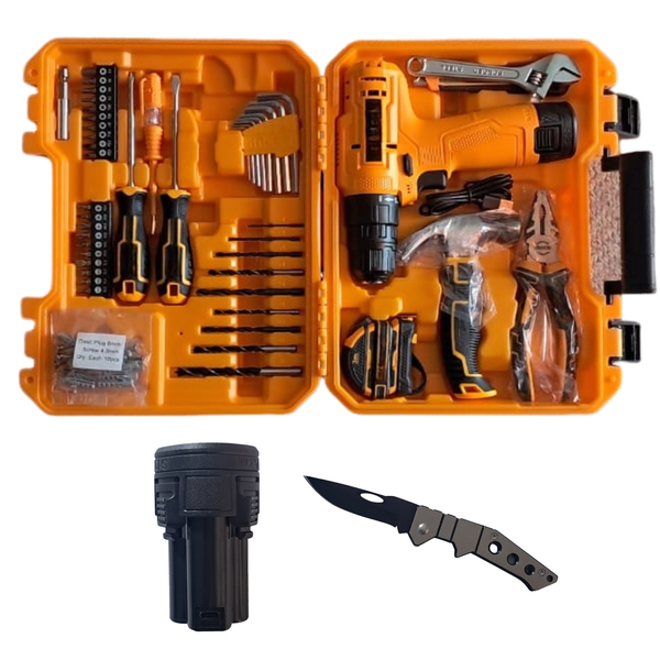 Drill Set 89 Piece with 12v Battery And Pocket Knife
