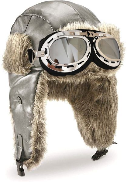 Leather Winter Hat Trapper Hat Pilot Ushanka Ski Hat + Goggles