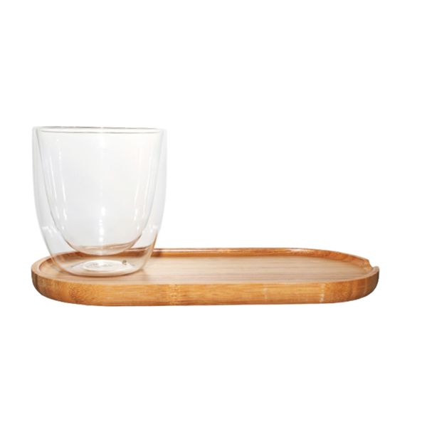 The Barista Double Wall 310ml Glass &amp; Bamboo Saucer