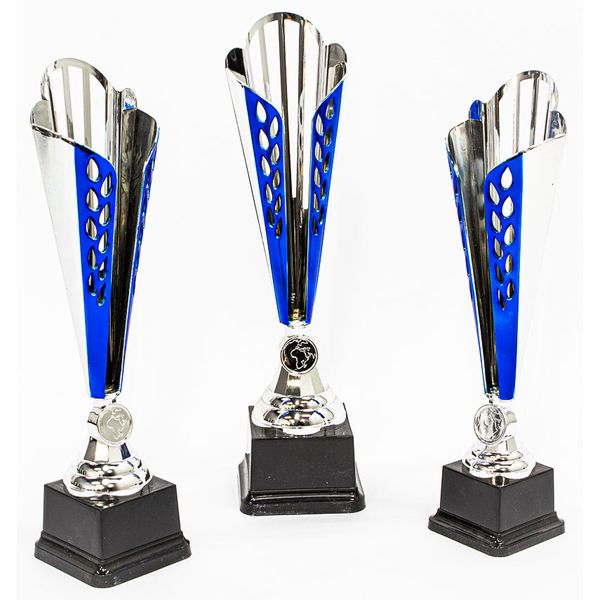 Premier Silver &amp; Blue Awards Trophy on Black Base - Combo