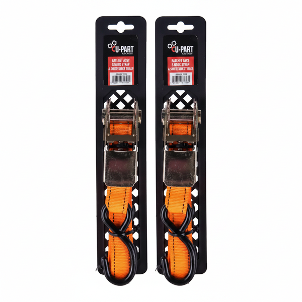 U-Part 4.5m Ratchet Tie-Down Strap with S-Hook, 750kg Capacity - 2 Pack
