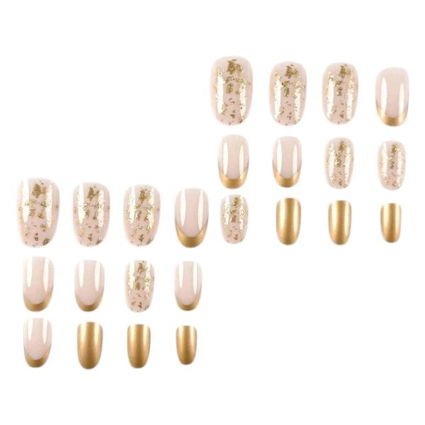 24 French Style Metallic Oval Press-On Nails With Glitter Accents - Gold
