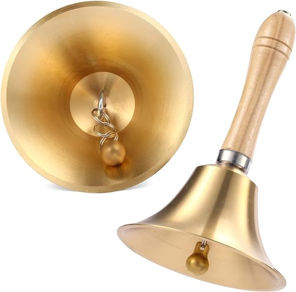 School Bell - 16cm high 9.5cm diameter - Brass Hand Bell