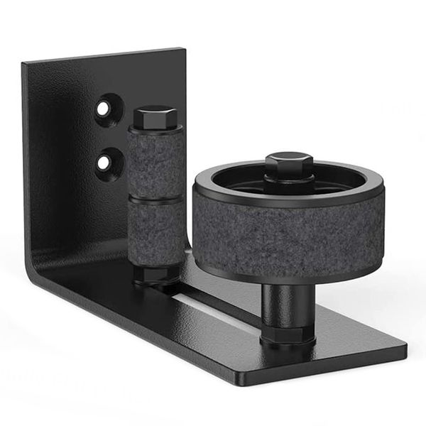 Adjustable Sliding Barn Door Floor Guide - Felt-Lined Roller &amp; Post (Black)