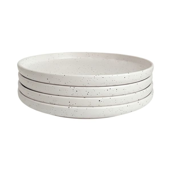 Pack Of 4 Ink Splash Design Ceramic Round Dinner Plates - White/Black