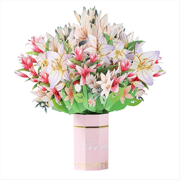 Pop-Up Mothers Day Cards for Mom Lily Holding Flowers for Women B