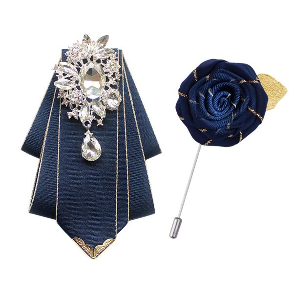 Pretied Bow Tie Brooch for Men Set Silk Vintage Crystal Bowties Men