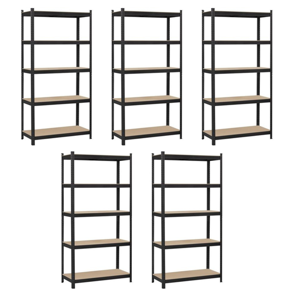 Set of 5- 5-Tier Steel Storage Shelving Units | Adjustable &amp; Modular Racks