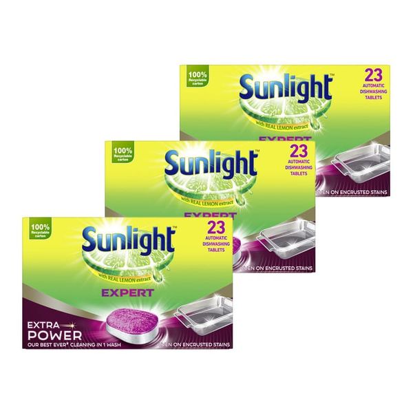 Sunlight Expert Extra Power Automatic Dishwashing Tablets Lemon - 3x 23's