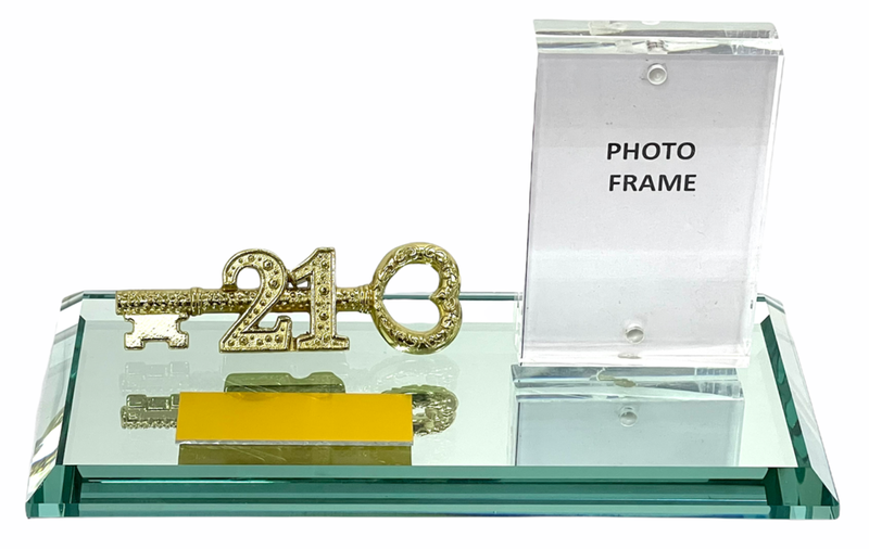 21st Key Gold on Mirror Glass Base Engraving Plate + Magnetic Photo Frame