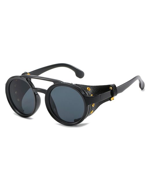 Retro Round Steampunk Sunglasses with Faux Leatherwear for Men Women
