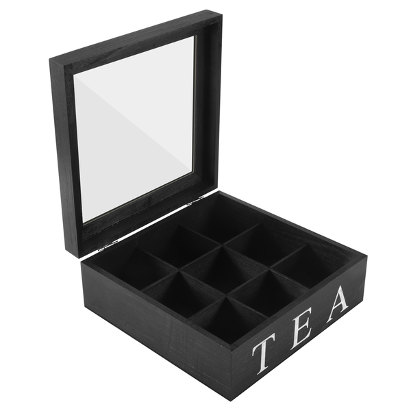 Wooden 9 Grids Tea Box Tea Bags Container Storage Box-Black