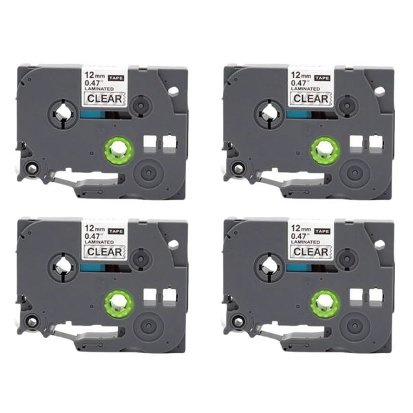 4 Pack TZ-131 Label Tape Cartridge Black On Clear for Brother Label Maker