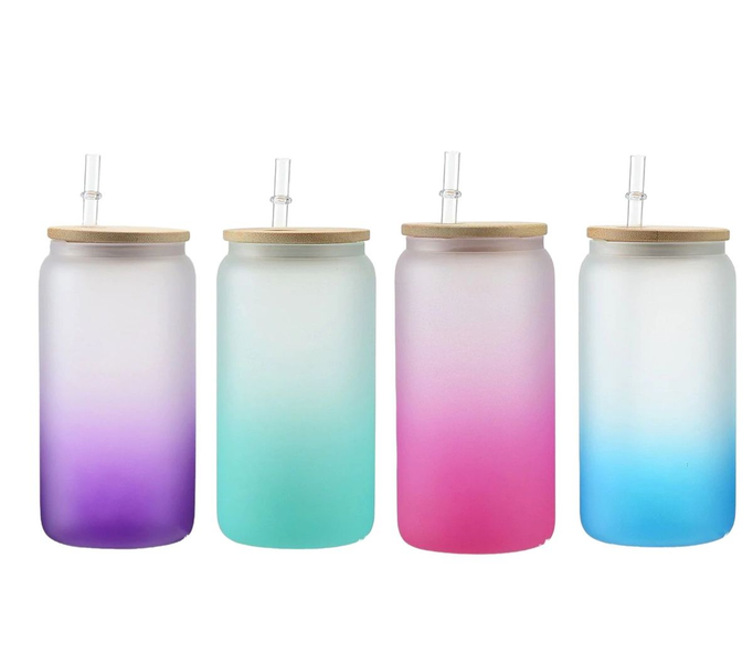 4 Pack - 500ml Frosted Glass Cup with Bamboo Lids