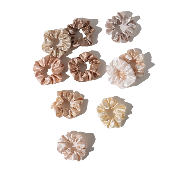 Minimalistic Satin Nude Tone Scrunchies - 10-Piece
