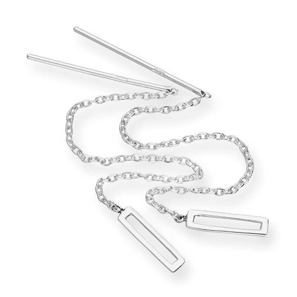 Sterling Silver Open Rectangle Pull Through Earrings