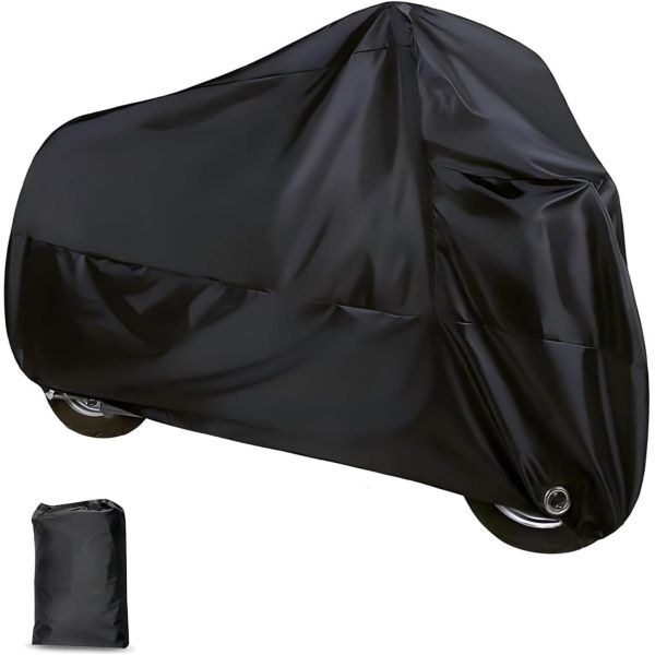 Motorcycle Cover, Waterproof Motorcycle Protector with Storage Bag - Black