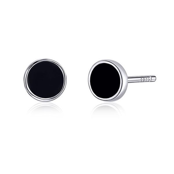 925 Silver With Black Stud Earrings - Black Circle