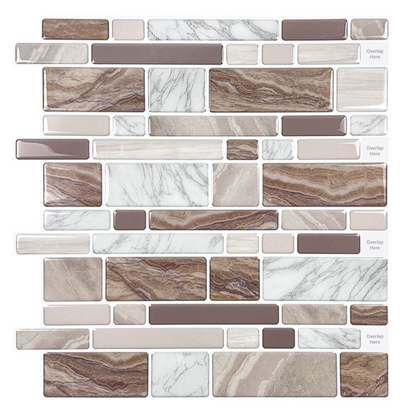 10-Sheet DIY Mosaic Tiles Peel and Stick Backsplash Kitchen (Marble Brown)